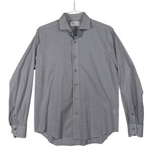 Lorenzo Uomo Trim Fit Plaid Dress Shirt Mens 16 34/35 Blue Grey Long Sleeve